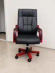 Executive Swivel Office Chair - Black Leather & Mahogany - 2
