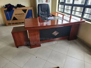 Executive L-Shaped Office Desk - Mahogany Brown