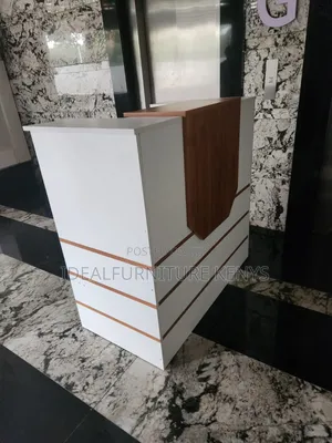 Small Reception Desk - White with Oak Detail
