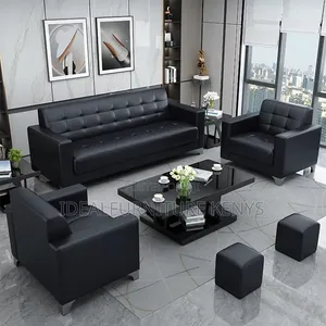 Executive 5-Seater Office Sofa Set - Black Leather