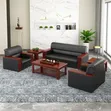 Executive 5-Seater Office Sofa Set - Black Leather - 1