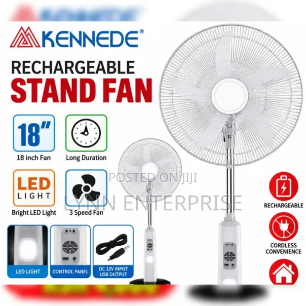 Kennede Rechargeable Standing Fan 18-Inch LED - 1