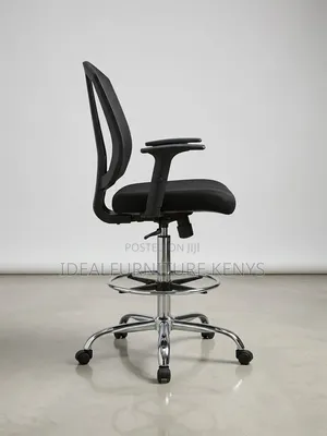 High Drafting Office Chair - Black Mesh with Footrest