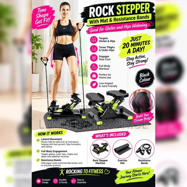 Rock Stepper with Mat and Resistance Bands (Black) - 1