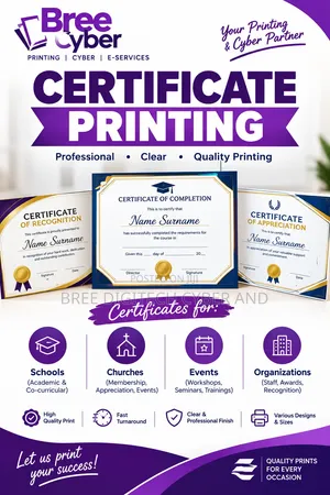 Certificate Printing for Schools, Churches, Events