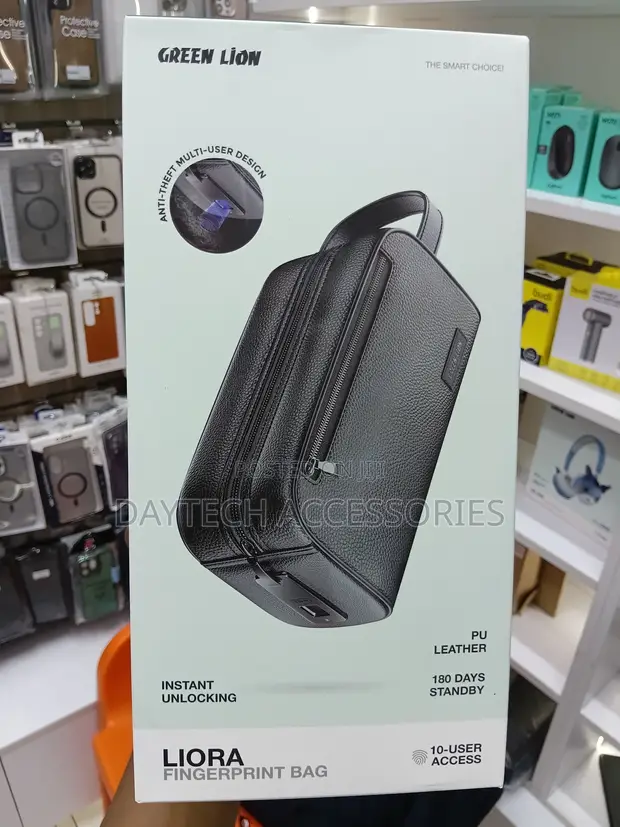 Green Lion Liora Fingerprint Pouch Bag - Black PU Leather - 1