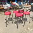 Round Red High Bar Stool with Backrest - 2