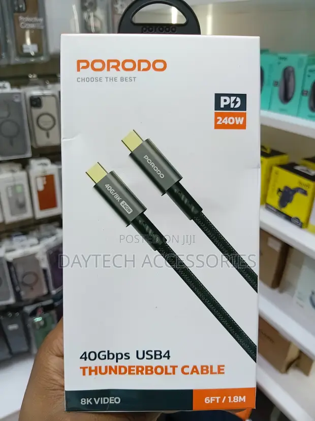 Porodo 40Gbps USB-C to USB-C USB4 Thunderbolt Cable (240W, 6ft) - 1