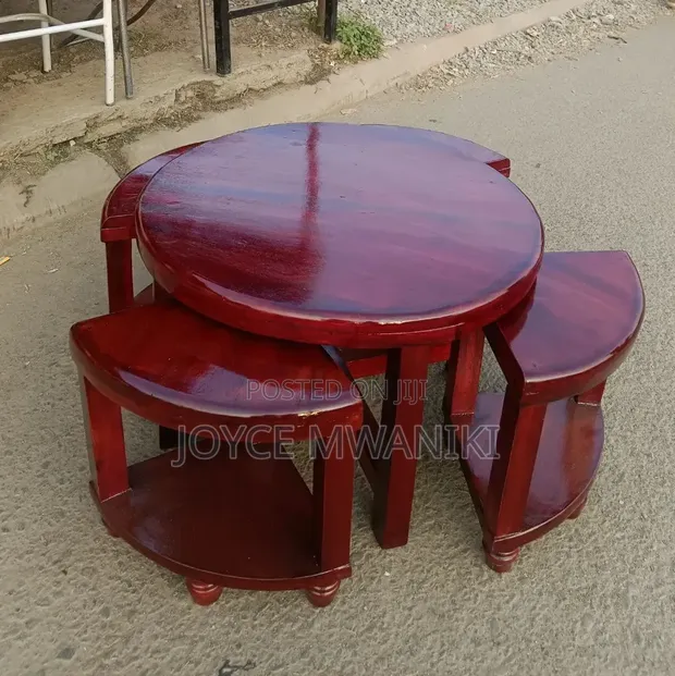 Solid Mahogany Coffee Table with 4 Stools - 1