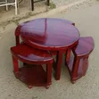 Solid Mahogany Coffee Table with 4 Stools - 1