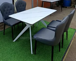 Moderni 4-Seater White Marble-Top Dining Table Set