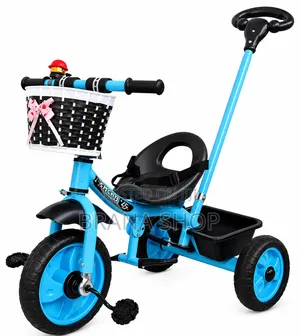 Tricycle ya Bluu ya Kufundishia Watoto Wachanga - Baiskeli ya Kusukuma ya Magurudumu 3