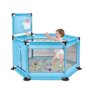 Elegant Blue Hexagon Kids Playpen - Spacious Baby Play Yard