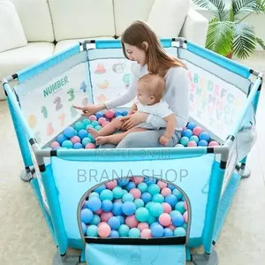 Spacious Blue Hexagonal Kids Playpen - Baby Activity Center