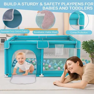 Premium Light Blue Square Baby Play Yard - Kituo Kikubwa cha Shughuli