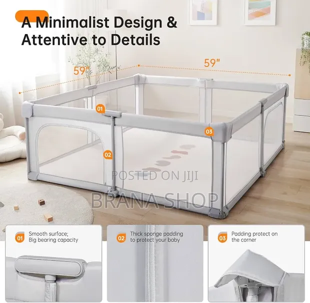 Elegant Grey Baby Toddler Play Yard - Large Activity Playpen - 1