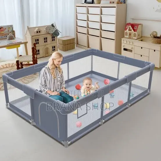 Modern Grey Baby Play Yard - Spacious Kids Activity Playpen - 1