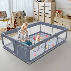 Modern Grey Baby Play Yard - Spacious Kids Activity Playpen