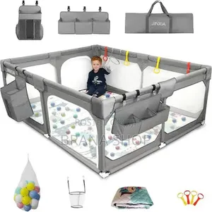 Deluxe Grey Large Baby Playpen - Kituo cha Shughuli za Watoto
