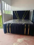 5x6 Luxury Velvet Panel Bed Frame with Mattress - 1