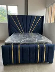 5x6 Luxury Velvet Panel Bed Frame with Mattress - 2