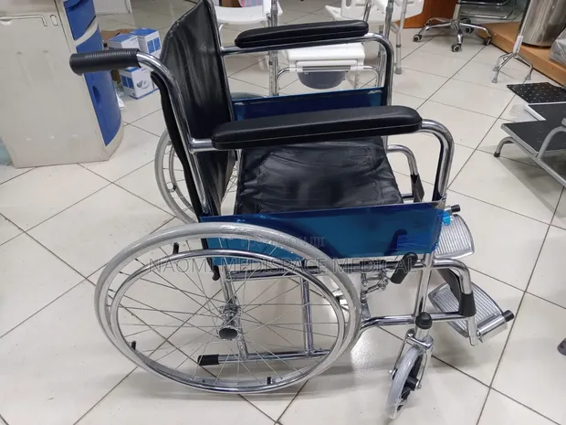 Comfortable Foldable Metallic Standard Wheelchair with Footrest - 1