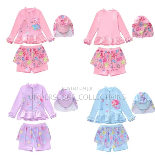 Girls' 3-Piece Swimwear Set (Top, Dress, Hat) - 1