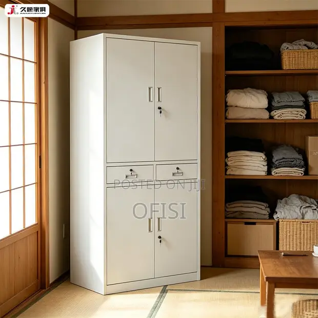 4-Door Steel Office Cabinet with 2 Central Drawers - 1