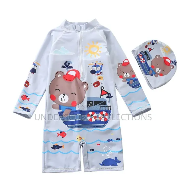 Boys Two-Piece Swimming Gear with Hat - 1