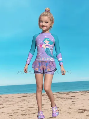 Girls Long-Sleeved Two-Piece Swimsuit Set