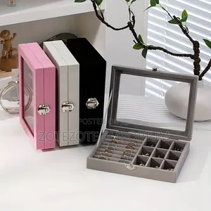 Velvet Jewellery Organizer Box with Glass Lid
