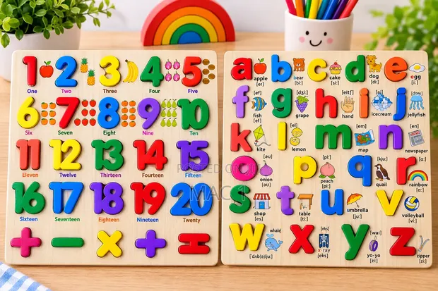 Bodi ya Puzzle ya Mbao ya Kielimu kwa Watoto - ABC & Nambari 1-20 - 1