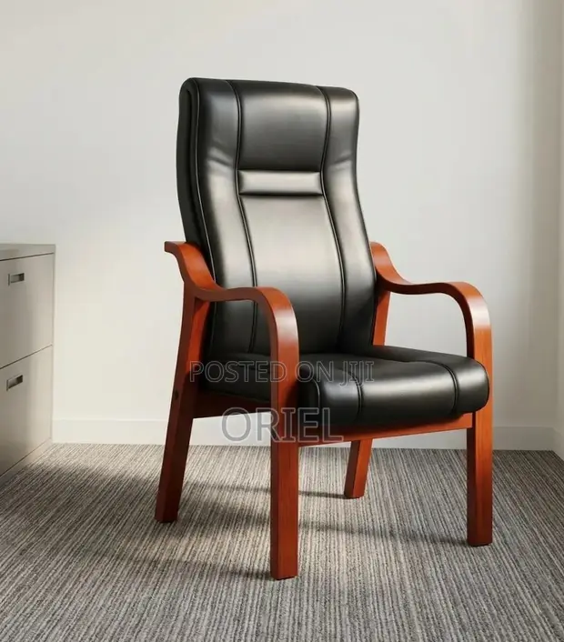 Executive Leather Office Chair with Wooden Frame - 1