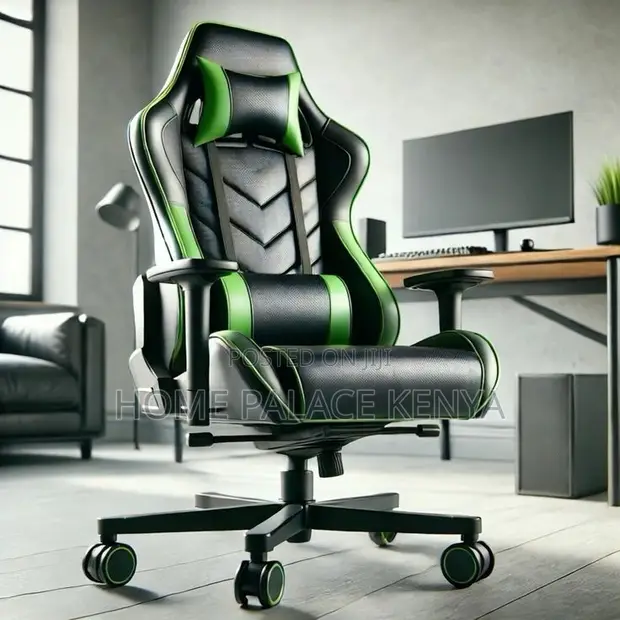 Ergonomic Leather Gaming Chair - Green - 1