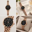 Elegant Rose Gold Quartz Watch with Black Crystal Dial - 2