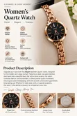 Elegant Rose Gold Quartz Watch with Black Crystal Dial - 3