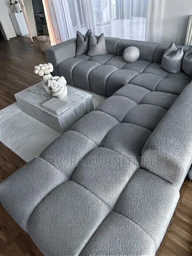 Sofa ya Kifahari ya Kijivu ya Modula ya Sehemu 6 ya L-Shape - 1