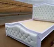 Modern 5x6 Curved Wooden Bed Frame with White Cushion - 1