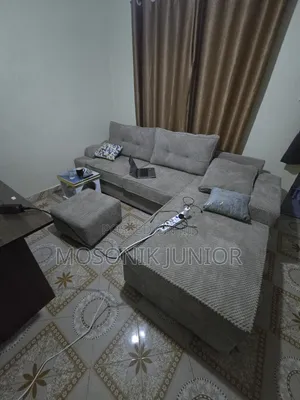 Grey Fabric L-Sofa Set
