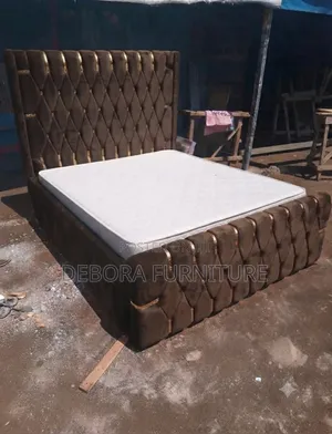 Dark Brown Velvet Super King Bed Frame with Mattress