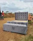 Modern Grey Velvet Tufted Bed with Storage Ottoman (Super King) - 2
