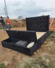 Modern Black Velvet Tufted Bed with Storage Bench - 1