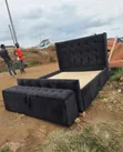Modern Black Velvet Tufted Bed with Storage Bench - 3