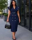 Short Sleeve Blazer Dress yenye Belt - 1