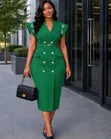 Short Sleeve Blazer Dress yenye Belt - 3
