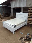 5x6 White Diamond-Tufted Mocket Bed with Mattress - 2