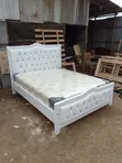 5x6 White Diamond-Tufted Mocket Bed with Mattress - 3