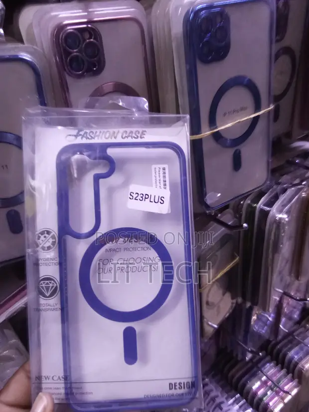 Kifaa cha Samsung Galaxy S23+ Magsafe - Transparent chenye Kingo za Bluu - 1