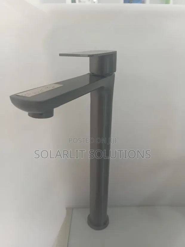 Modern Tall Gunmetal Grey Vessel Sink Mixer Tap - 1