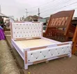 5x6 Wooden Bed Frame with White Chester Cushion - 1